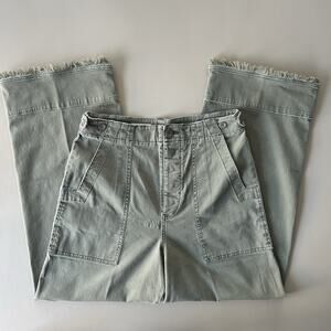 Pilcro Women 28 Surplus Straight Army Green Pants Raw Hem Wide Leg Anthropologie